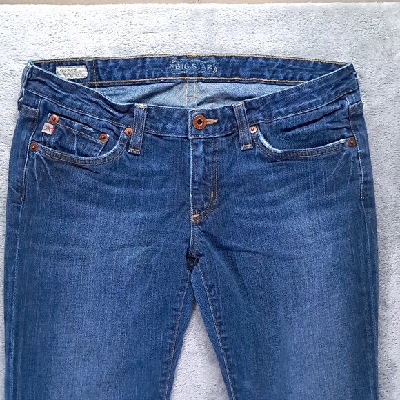 BIG STAR Sweet Low Boot Cut Jean Womens 32x33, Tag 29L Stretch Blue Distressed - Picture 4 of 15